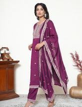 Maroon silk blend Kurta and dupatta Set